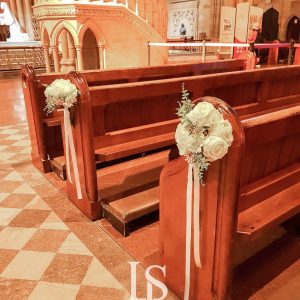 White Posey Ribbon Pew hire Sydney