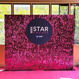 Hot Pink Shimmer Wall hire Sydney