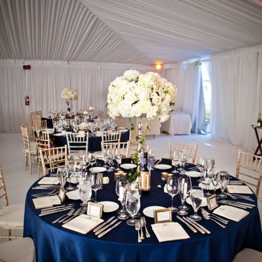 132" Round Navy Overlay